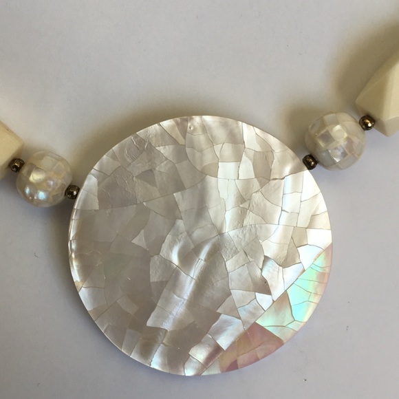 Vintage Boho Statement Necklace with Iridescent Disk - Picture 3 of 8